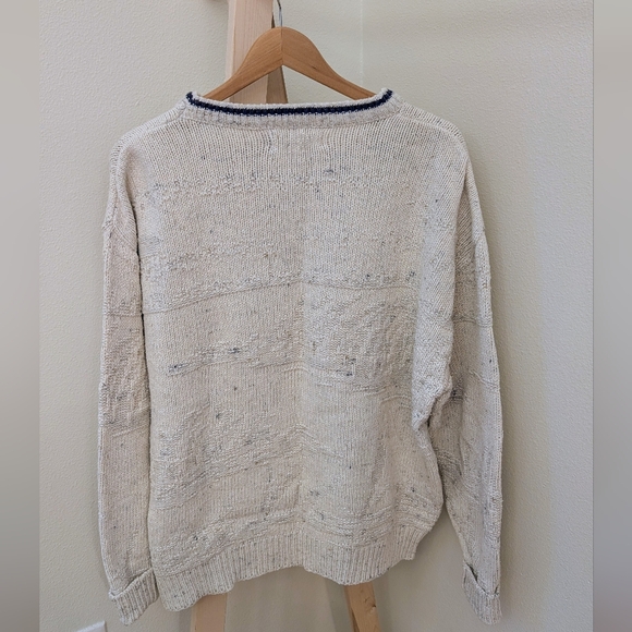 Vintage Embroidered Black Lab & Canoe Textured Chunky Crewneck Sweater In Ivory - Picture 10 of 12